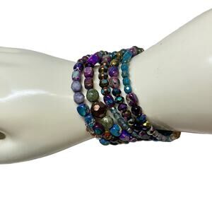 HANDMADE  Shades of Violet & Sparkle 6 Wrap Bracelet Colorful Fairy Boho Glam